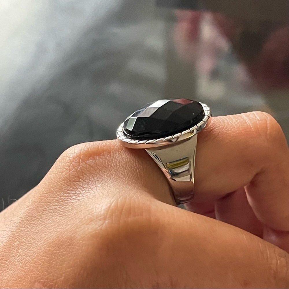 Inox 316l silver stainless steel onyx ring size 9 - Picture 8 of 9